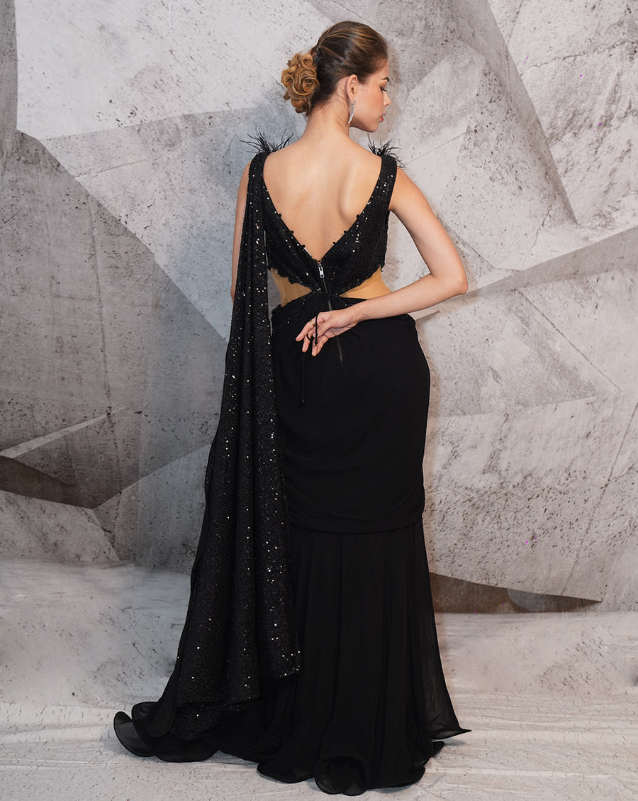 The Sequins Black Sari-Gown