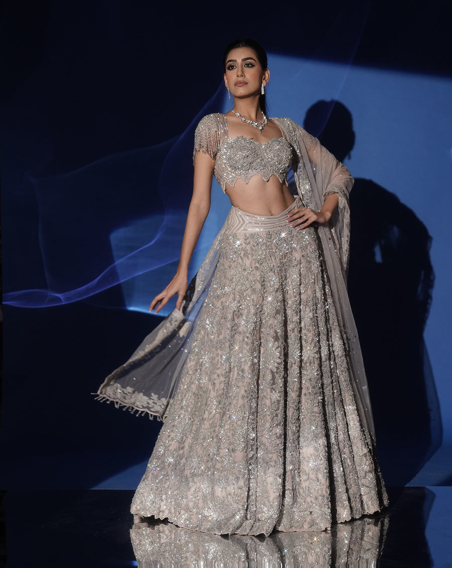 Soft Grey Sequin Embellished Lehenga