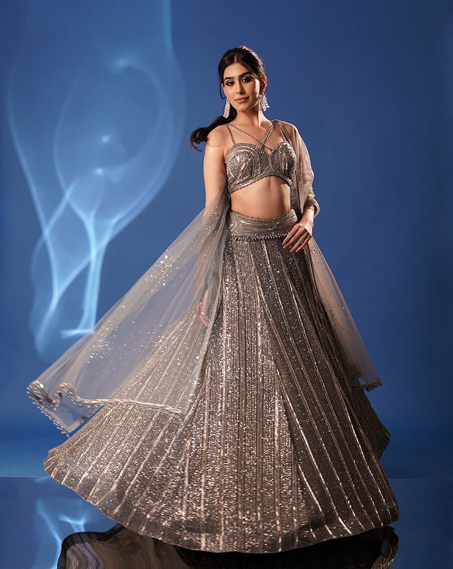 Grey Embroidered Lehenga Set