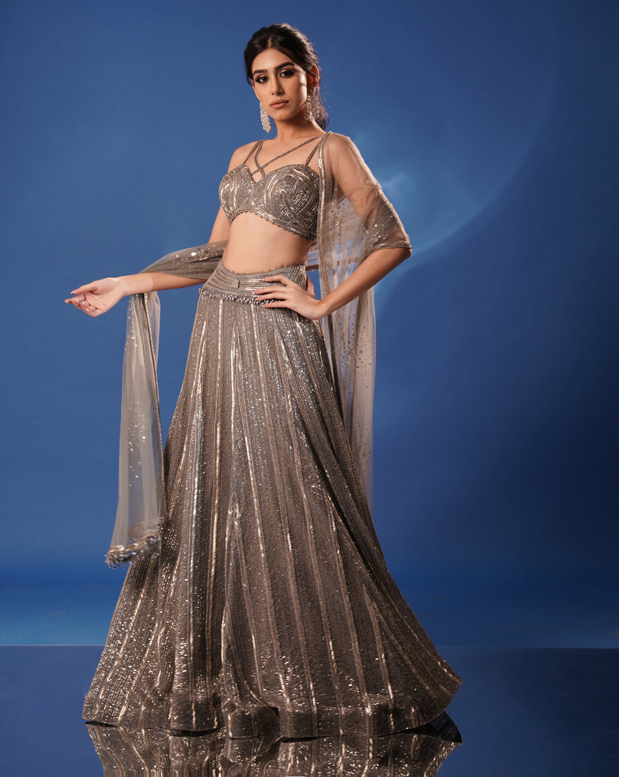 Grey Embroidered Lehenga Set