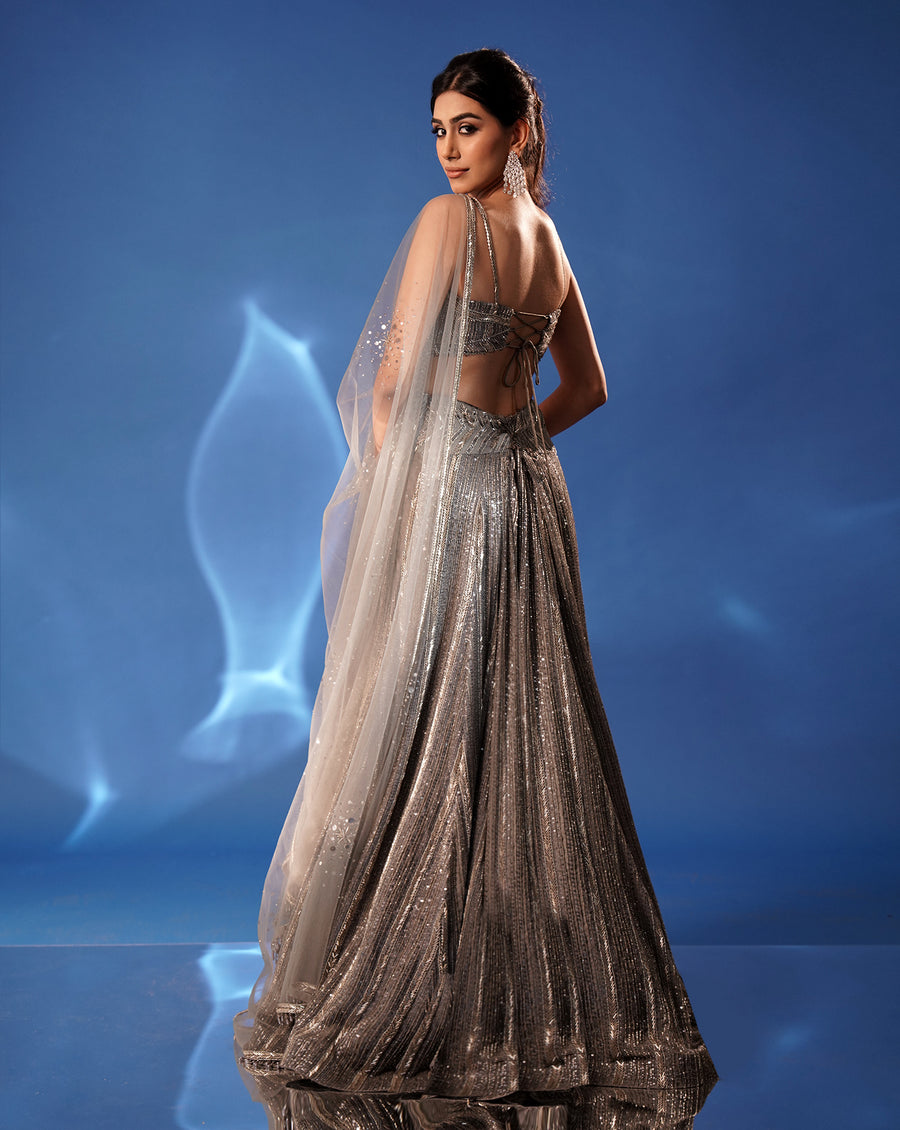 Grey Embroidered Lehenga Set
