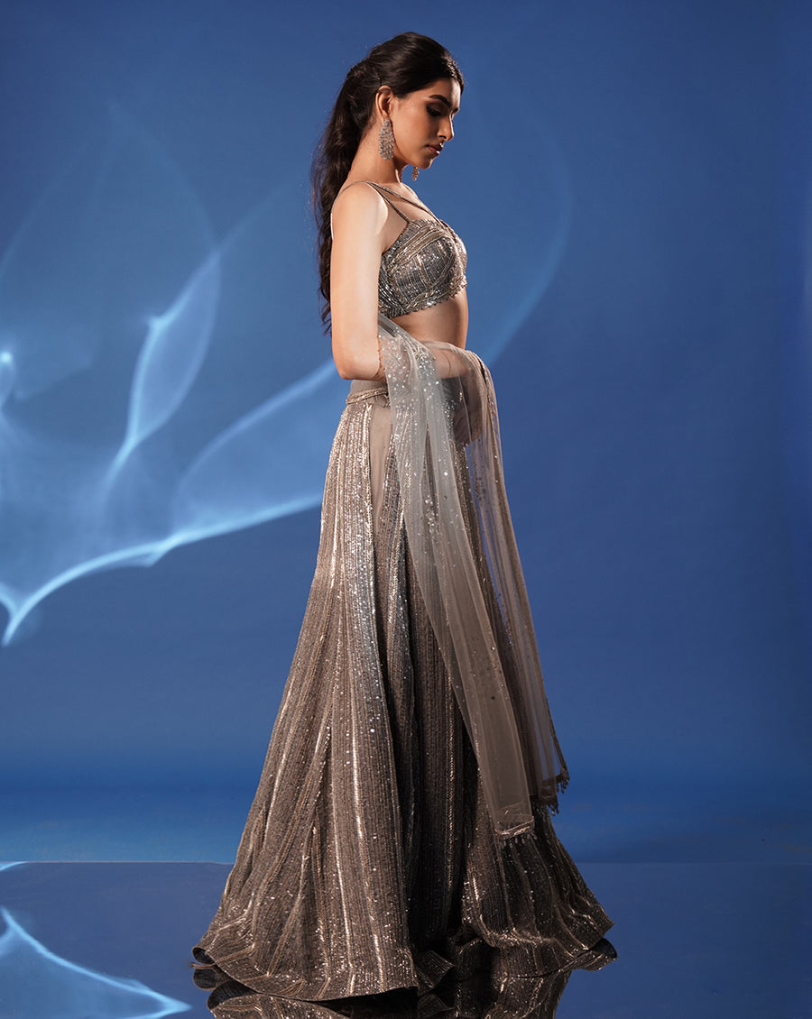 Grey Embroidered Lehenga Set