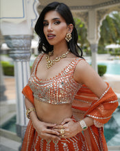 Load image into Gallery viewer, Ainna Rust Mirror Lehenga
