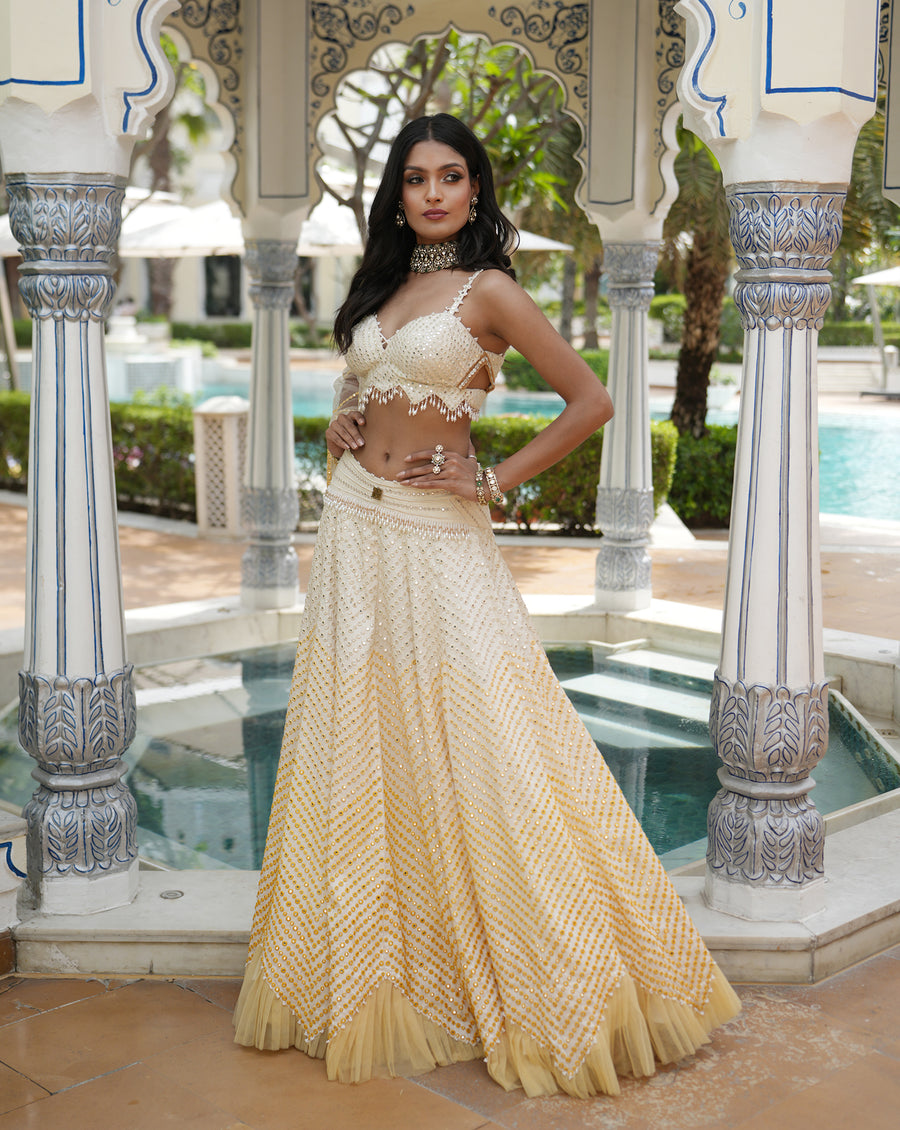 Ainna Ombre Yellow Mirror Lehenga