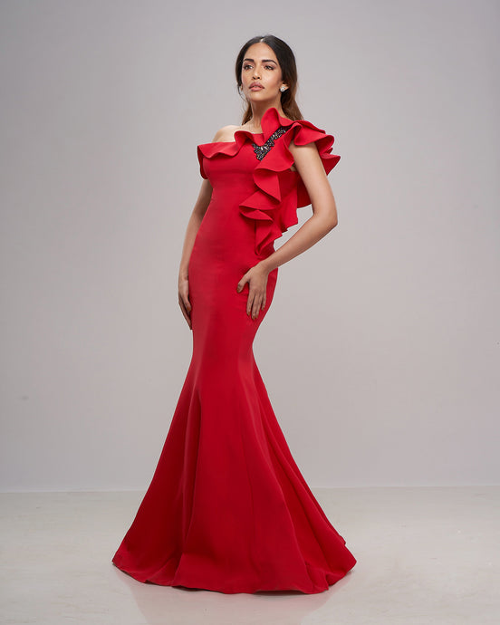 The Ruffle Red Gown - Archana Kochhar India