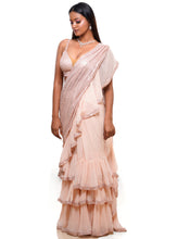Load image into Gallery viewer, The Shimmering Pink Ruffle Sari
