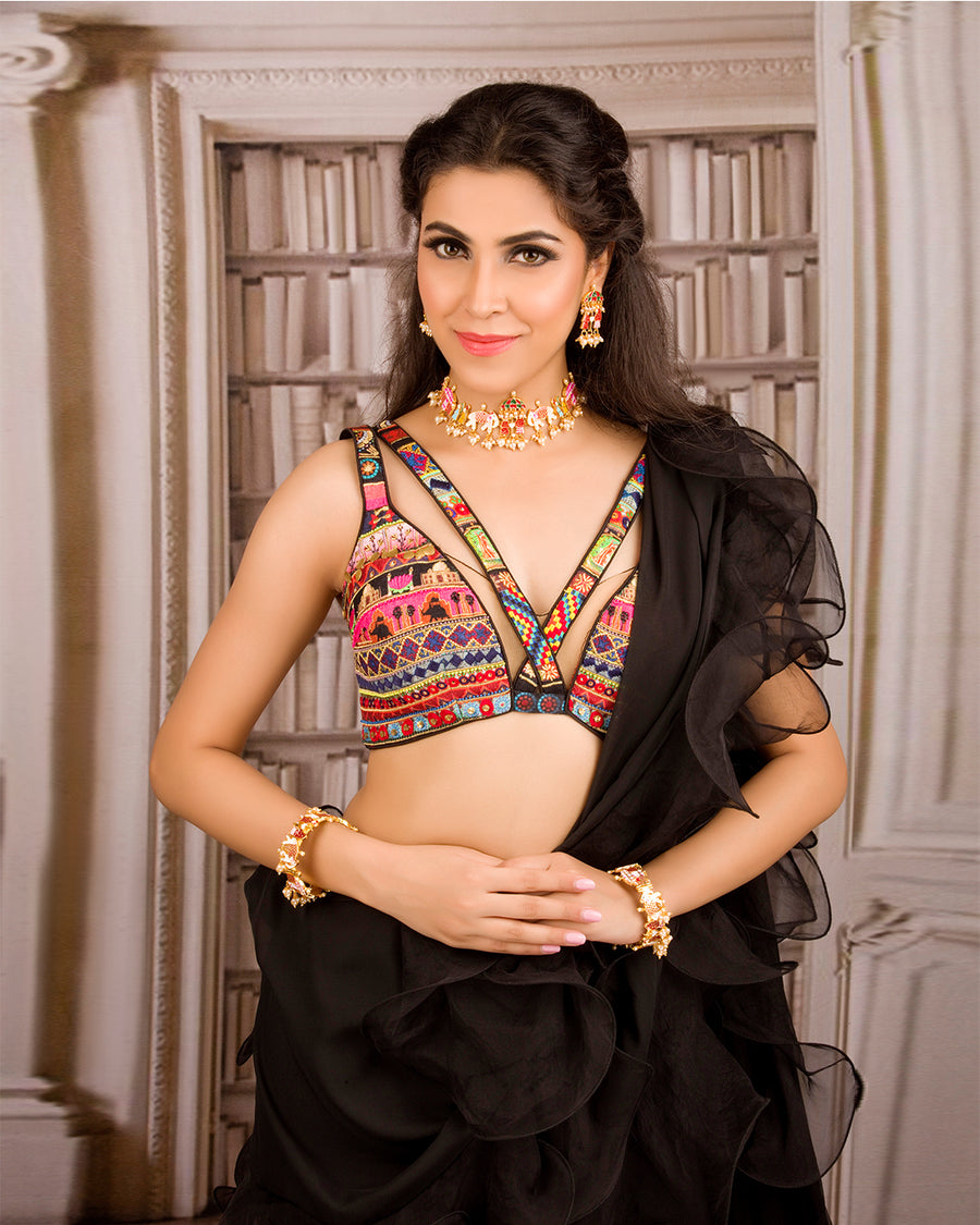 The Black Ruffle Sari - Archana Kochhar India