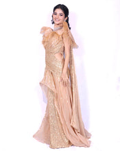 Load image into Gallery viewer, The Ruffled Feather Gold Gown
