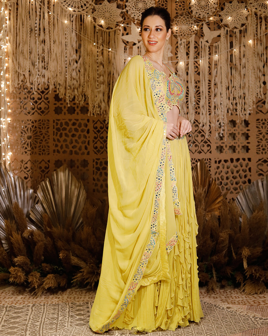 The Yellow frill Lehenga