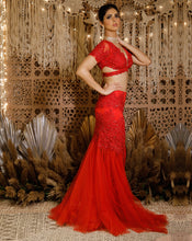 Load image into Gallery viewer, The contemporary red lace lehenga
