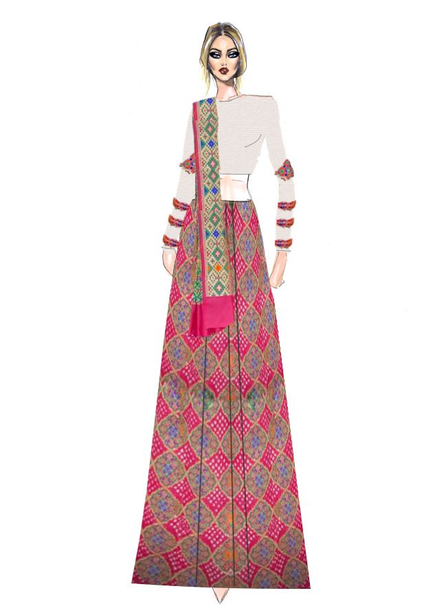 Pink Printed Sari with White embroidered blouse