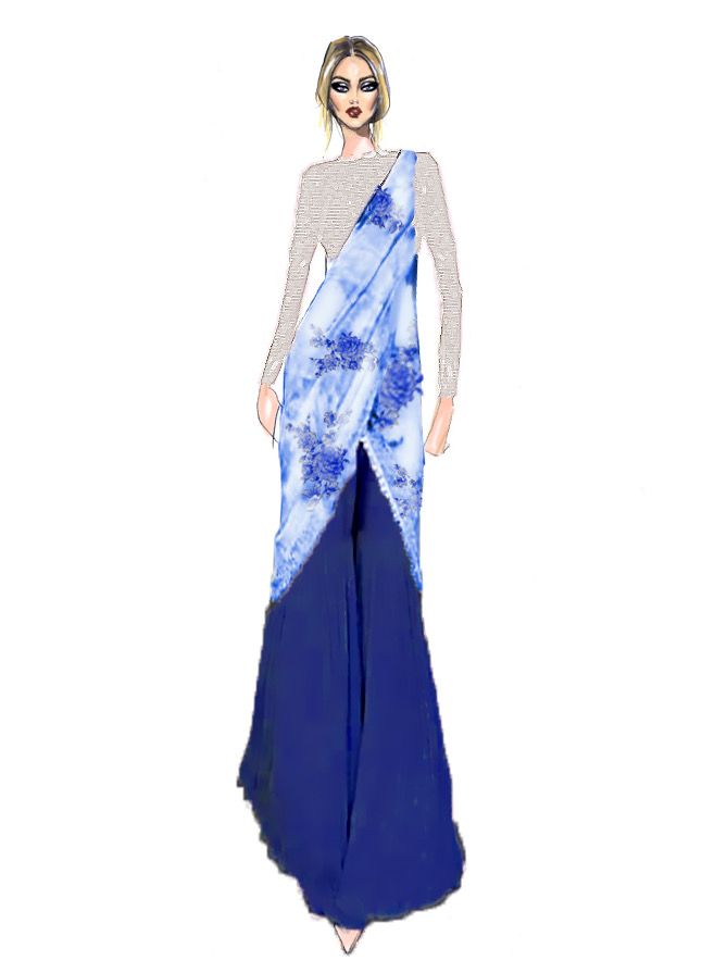 Sequence blouse, Blue plazzo, printed dupatta