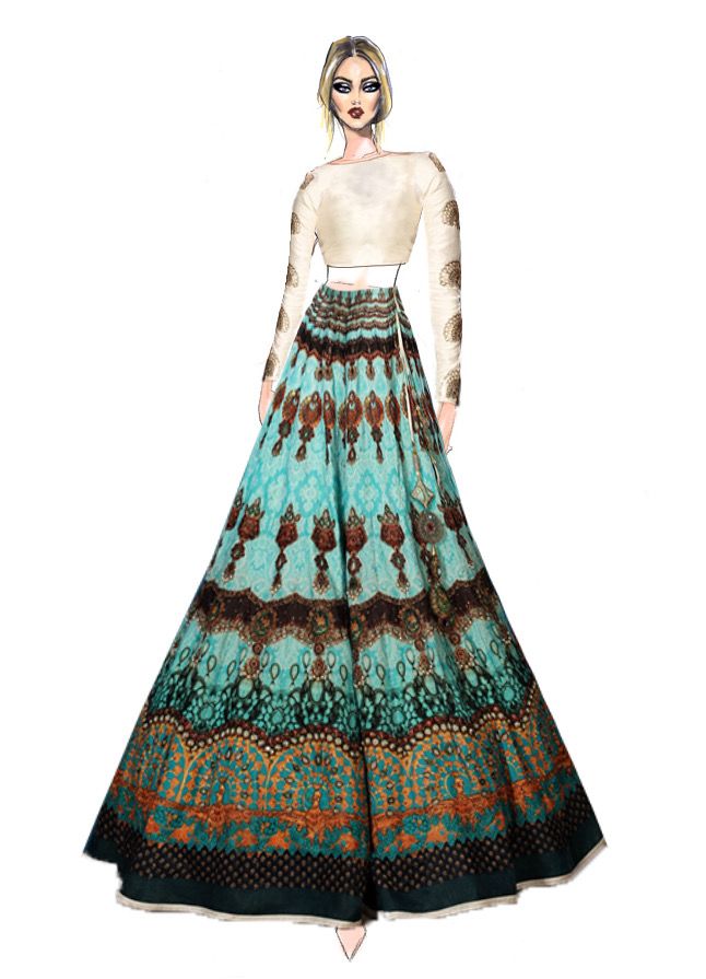 Digital Lehenga with White blouse
