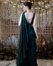 Load image into Gallery viewer, The Shimmering green gown sari
