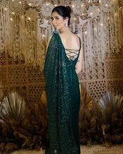 Load image into Gallery viewer, The Shimmering green cross sari
