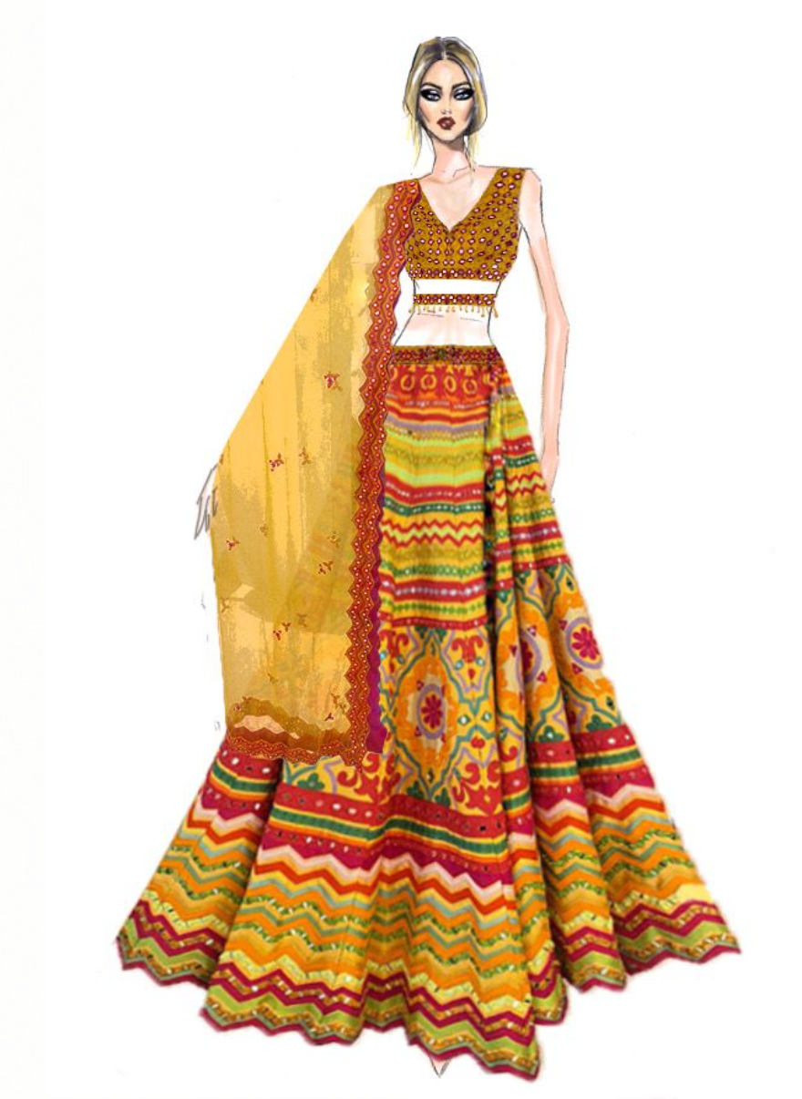 Colourful Mirror Work lehenga