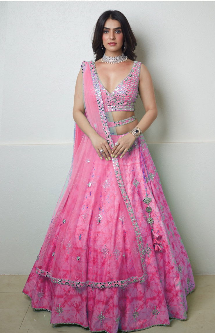 Customised Pink Mirror Work Lehenga