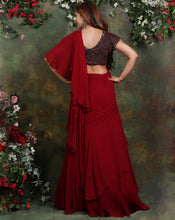 Load image into Gallery viewer, The Maroon Ruffle Sari
