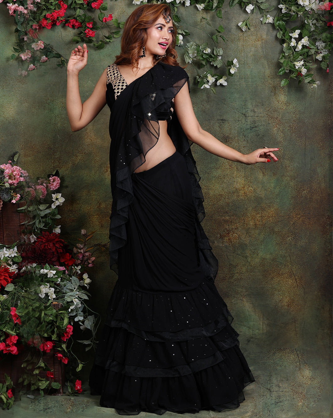 The Black Ruffle Sari