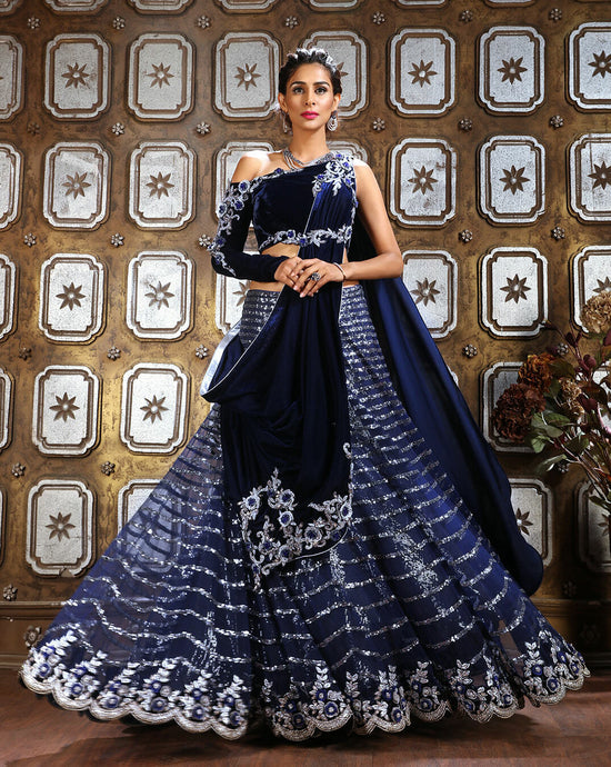 Midnight Blue Sari-Lehenga - Archana Kochhar India