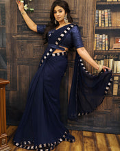 Load image into Gallery viewer, Navy Blue Jacket Sari
