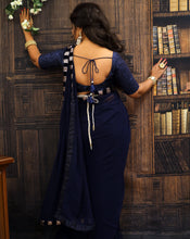Load image into Gallery viewer, Navy Blue Jacket Sari
