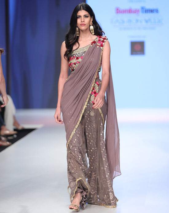 Grey Palazzo Sari - Archana Kochhar India