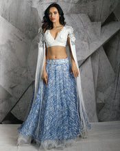 Load image into Gallery viewer, The Statement Fringe Blue Lehenga
