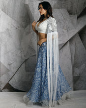 Load image into Gallery viewer, The Statement Fringe Blue Lehenga
