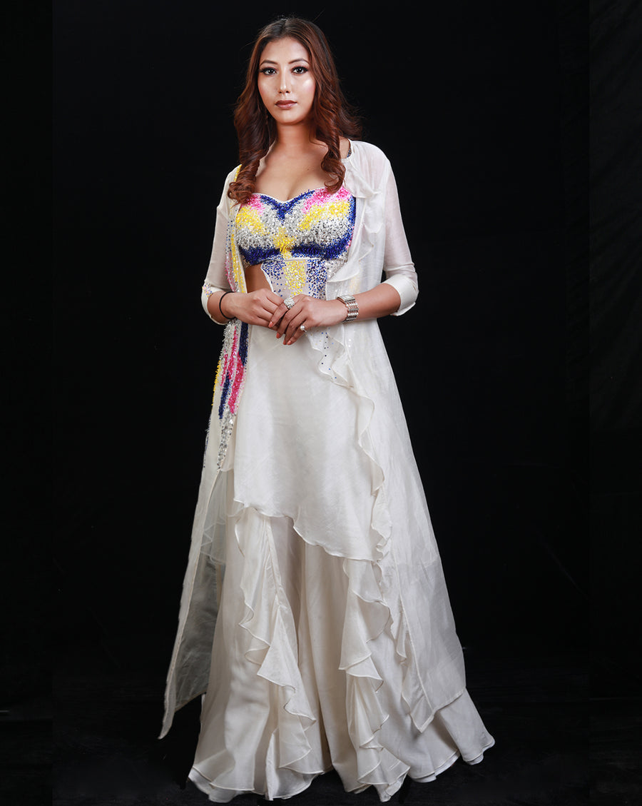 The Synchronized Scintillation Ruffle Palazzo Set