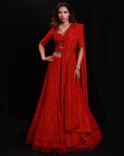 Load image into Gallery viewer, The Shimmering Rouge Embroidered Lehenga

