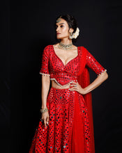 Load image into Gallery viewer, The Shimmering Rouge Mirror Lehenga
