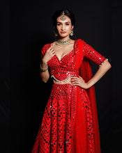 Load image into Gallery viewer, The Shimmering Rouge Mirror Lehenga
