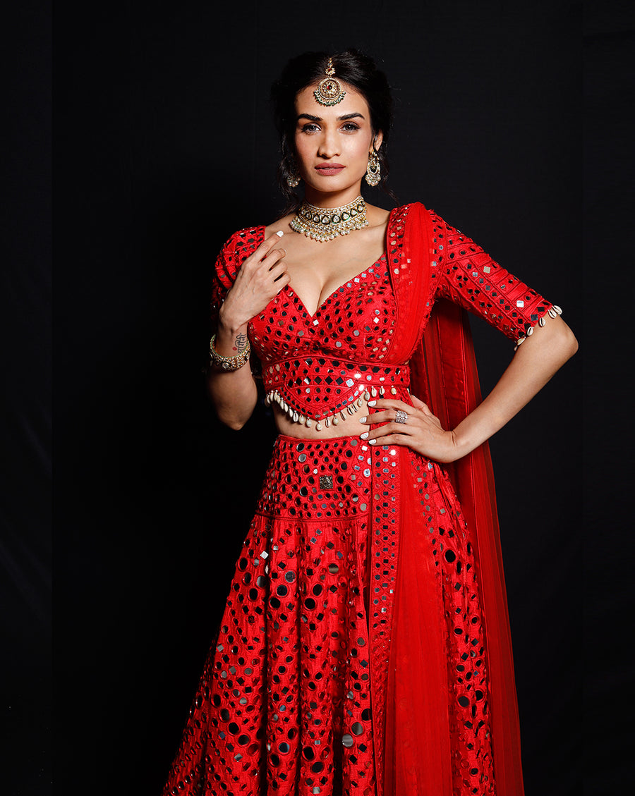 The Shimmering Rouge Mirror Lehenga