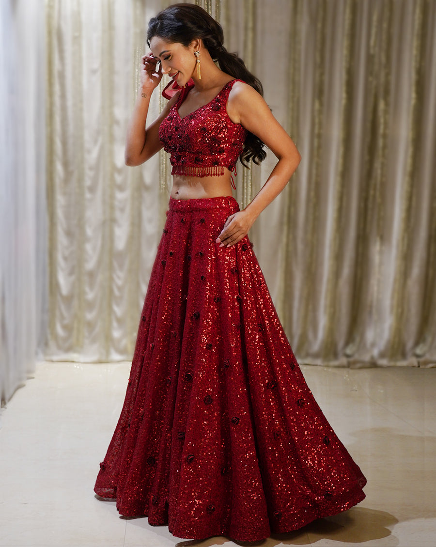 The Sequins Floral Lehenga