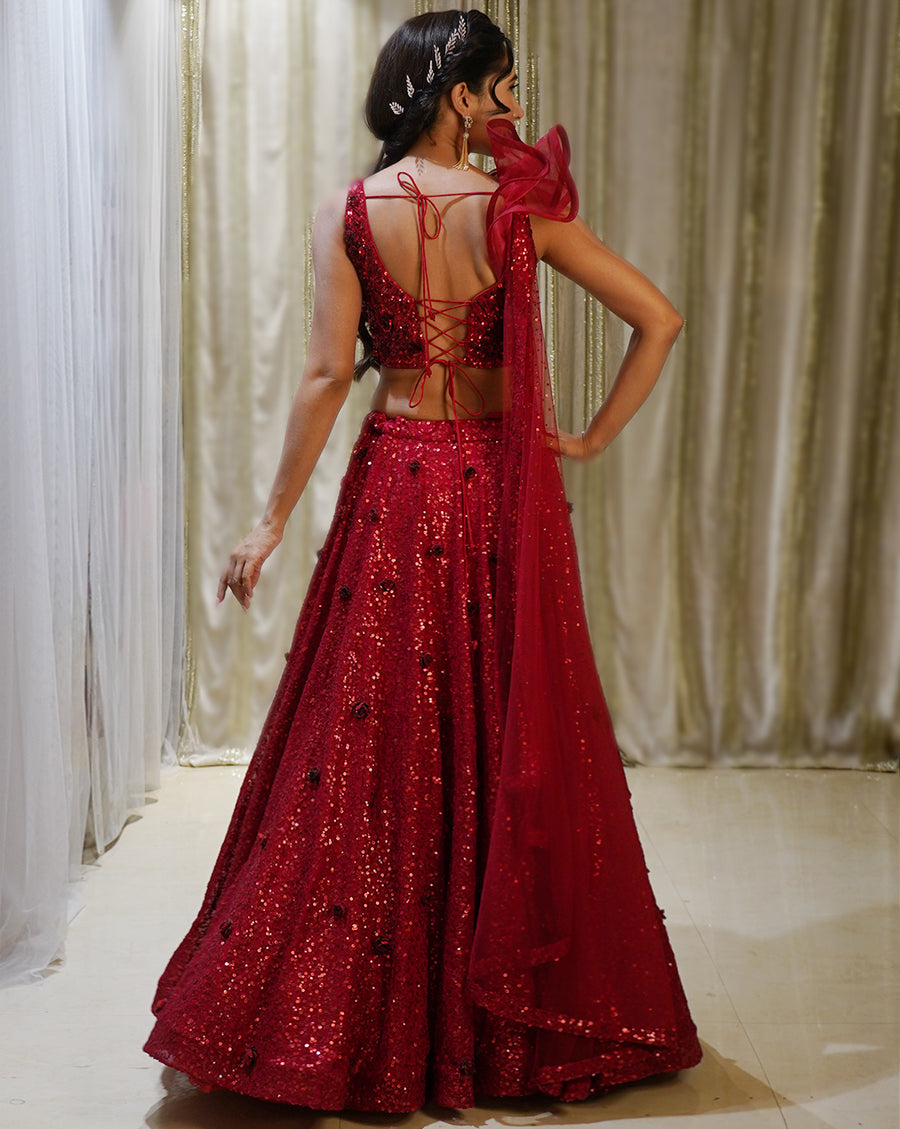The Sequins Floral Lehenga