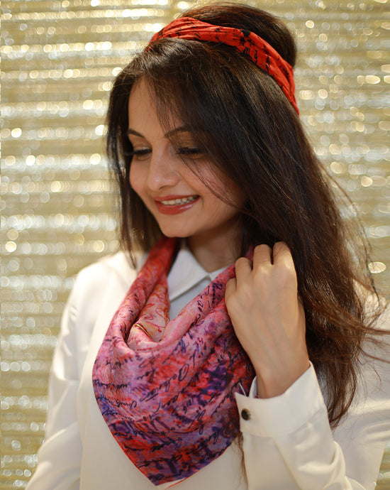 The Red Printed Scarf-Mask - Archana Kochhar India