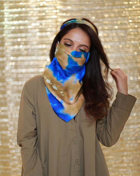 The Hazel and Cobalt Scarf-Mask - Archana Kochhar India