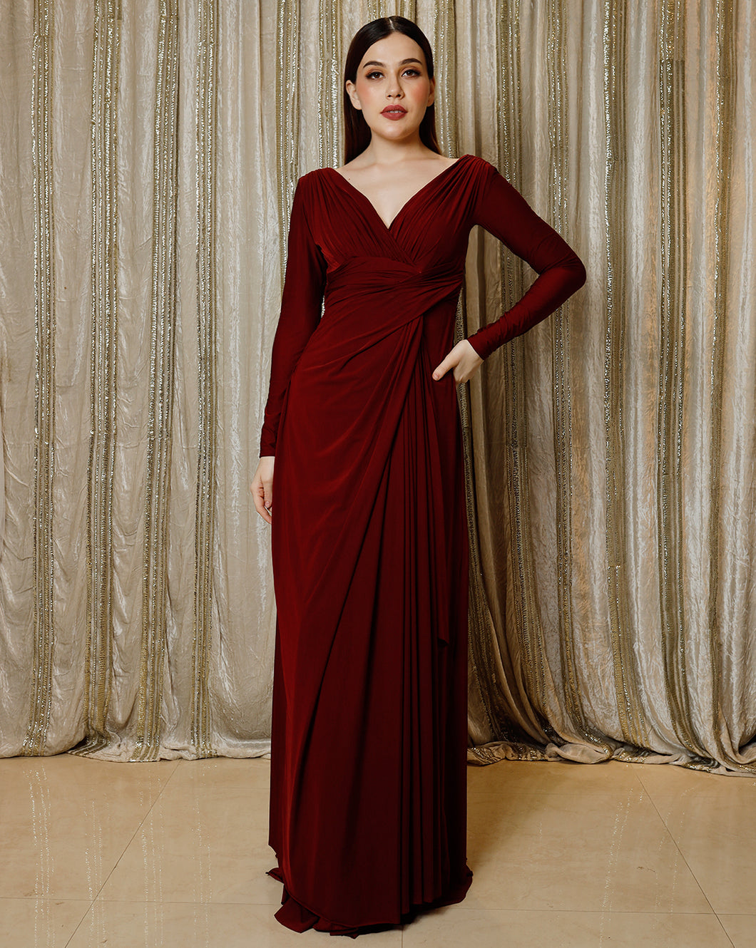 Party Wear, Reception Red and Maroon color Georgette fabric Gown : 1882650