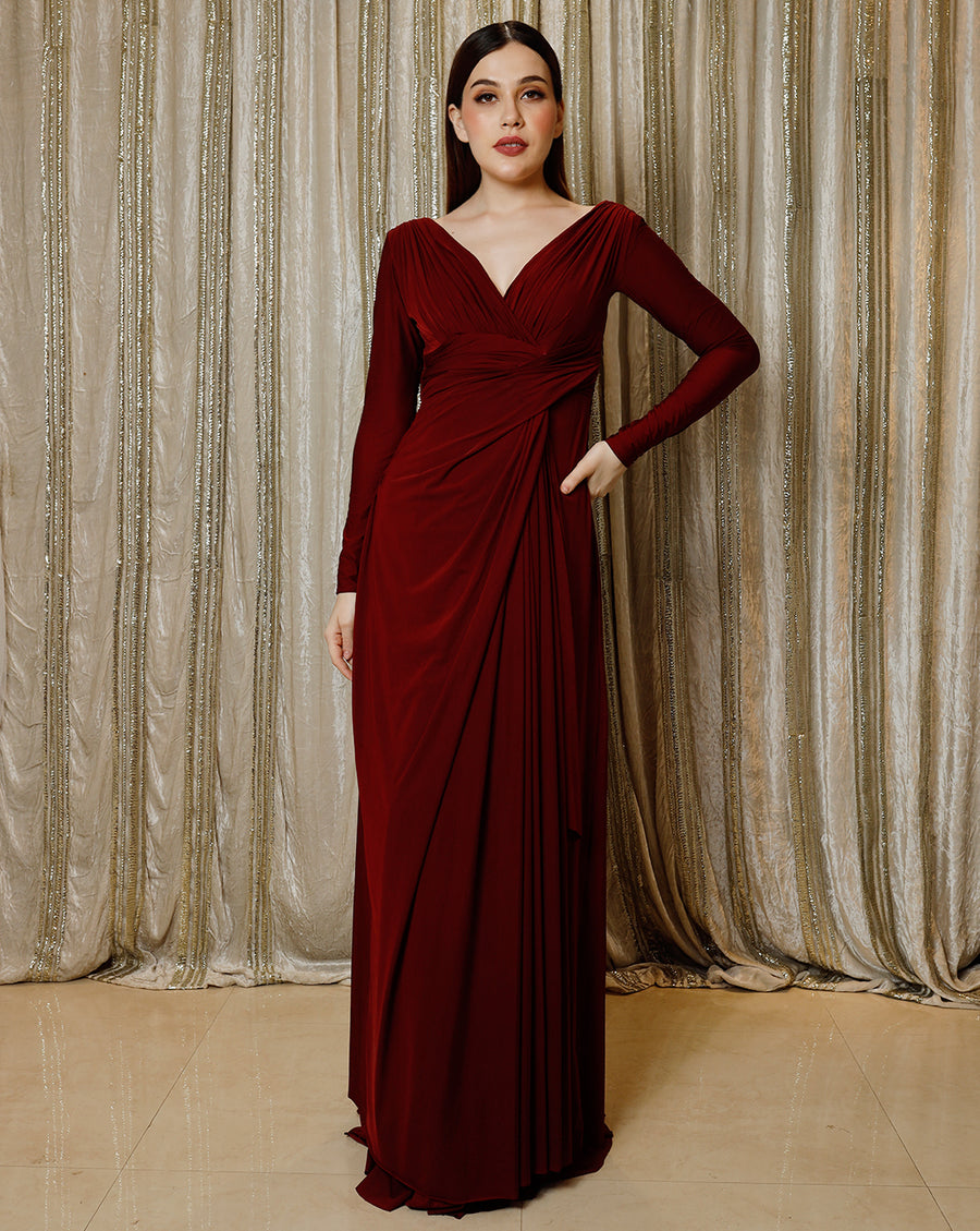 The Maroon Sleeves Gown – Archana Kochhar India