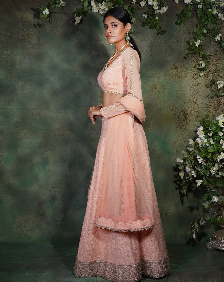 The Peach Lucknowi Lehenga