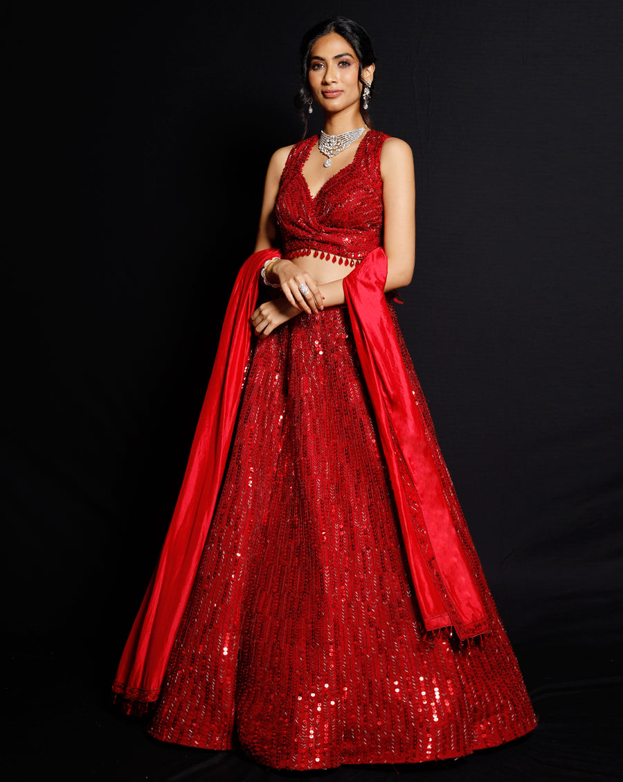 The Shimmer Rouge Sequence Lehenga