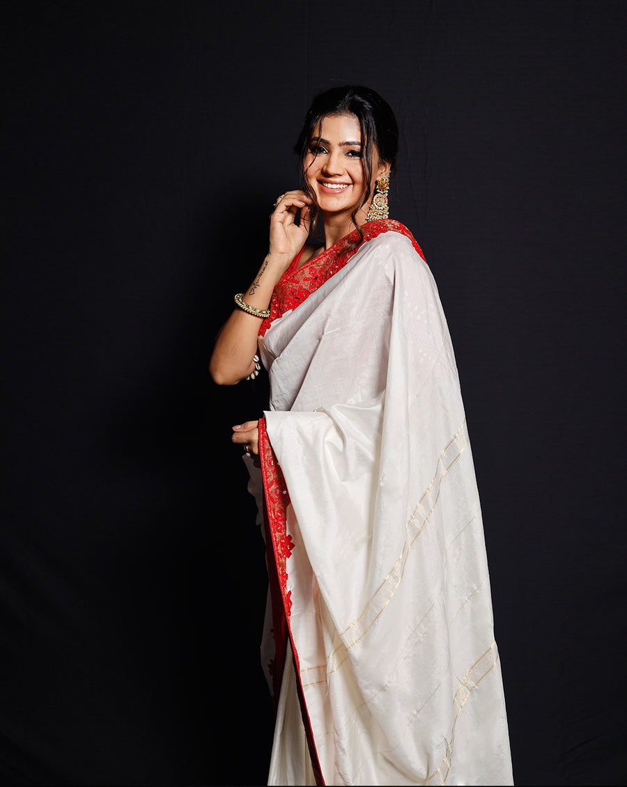 The Shimmering Rouge Sari