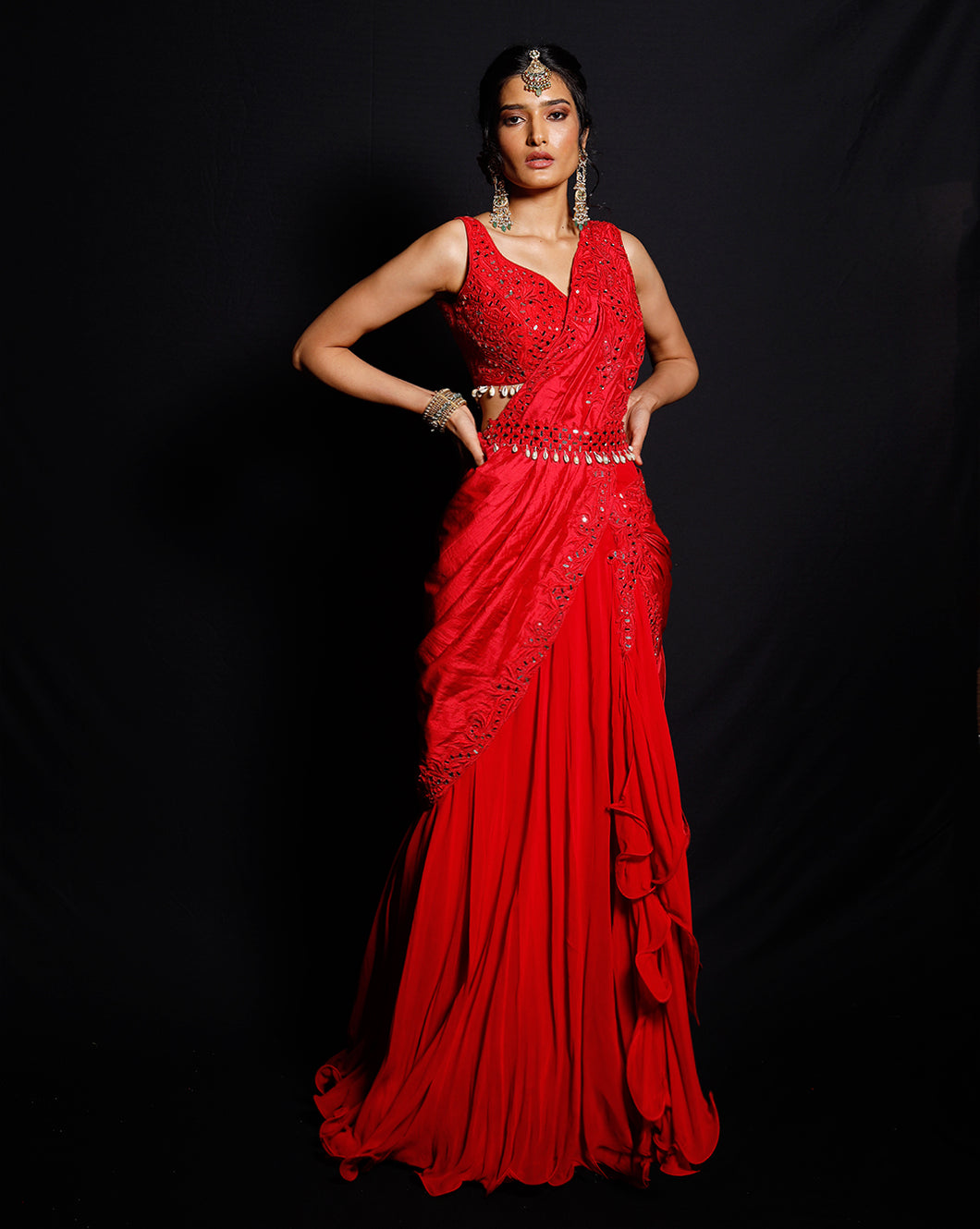 The Shimmering Rouge Drape Sari