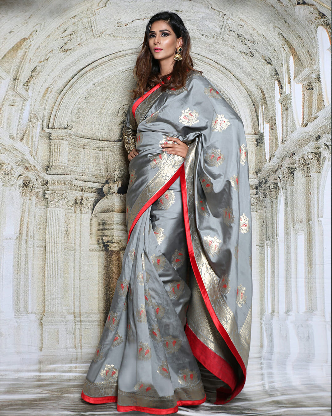 Elegant Grey Sari - Archana Kochhar India
