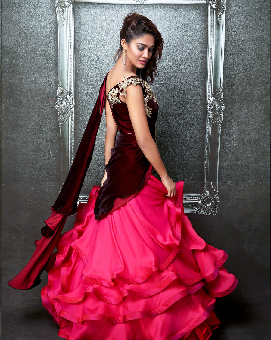 Pink Chiffon Sari-Lehenga - Archana Kochhar India