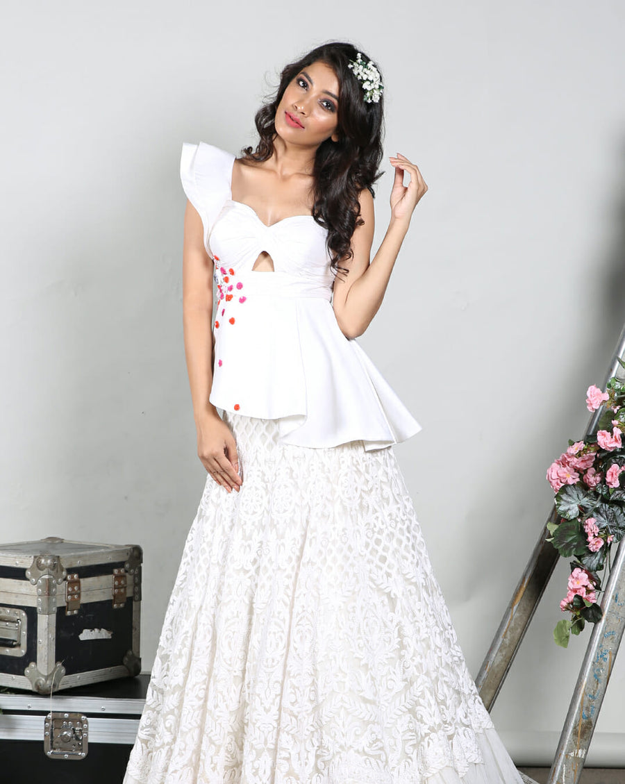 The White Peplum Lucknowi Lehenga - Archana Kochhar India