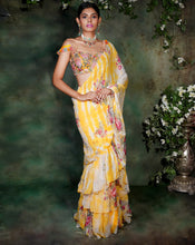 Load image into Gallery viewer, The Yellow Floral Ruffle Sari
