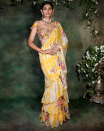 The Yellow Floral Ruffle Sari