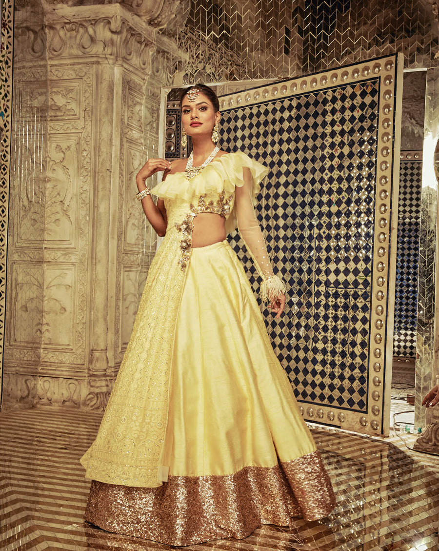 The Yellow Ruffle Anarkali-Lehenga - Archana Kochhar India